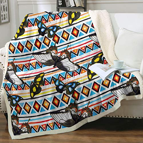 Sleepwish Butterfly Throw Blanket Vintage Blanket for Teens Girls Sherpa Fleece Blanket Tribal Watercolor Butterflies Pattern Soft Plush Throw for Bed Couch Sofa Chair Office Throw -50"x60"- Sleepwish Butterfly Throw Blanket Vintage Blanket for Teens Girls Sherpa Fleece Blanket Tribal Watercolor Butterflies Pattern Soft Plush Throw for Bed Couch Sofa Chair Office Throw -50"x60"-