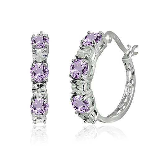 Sterling Silver Amethyst Round Filigree 20mm Hoop Earrings