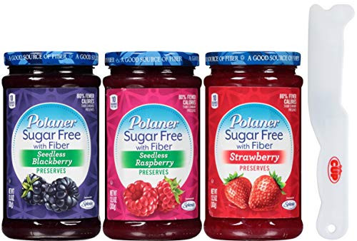 Polaner Sugar Free Preserves Sweetened with Sucralose 13.5 Ounce Variety Blackberry Raspberry Strawberry with By The Cup Spreader