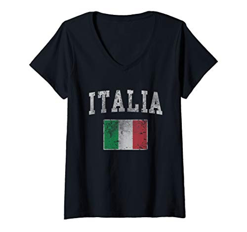 Womens Vintage Italia Italian Flag Italy Italiano V-Neck T-Shirt Womens Vintage Italia Italian Flag Italy Italiano V-Neck T-Shirt