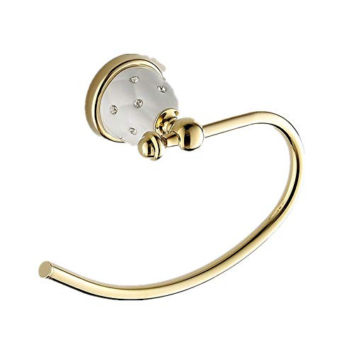 AUSWIND Antique Gold Polished Solid Brass Towel Ring with Ceramic Star Diamond Base Wall Mounted Bathroom Accessories Sets L3 -Open Towel Ring-
