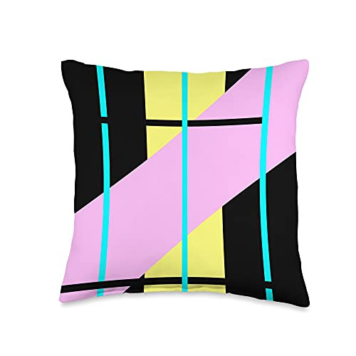 Simply Chic Totes and Pillows Geometric Pink Black Yellow Turquoise Lines Abstract Pattern Throw Pillow 16x16 Multicolor