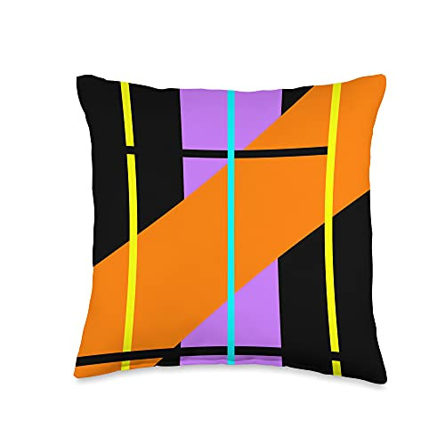 Simply Chic Totes and Pillows Geometric Abstract Black Yellow Purple Lines Bold Statement Throw Pillow 16x16 Multicolor