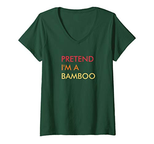 Womens Pretend I'm Bamboo Lazy Halloween Party Costume Green V-Neck T-Shirt