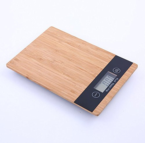 TKLM Digital Kitchen Scale Multifunction Food Scale, 11 lb 5 kg, Natural wood (Batteries Included)