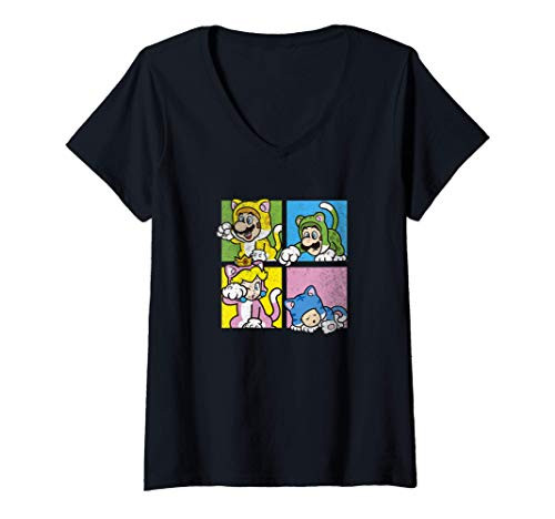 Womens Super Mario 3D Bowser's Fury Character Panel Portraits V-Neck T-Shirt