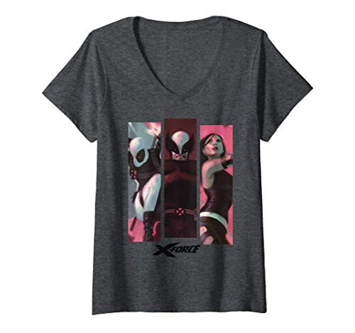 Womens Marvel X-Force Group Shot Panels V-Neck T-Shirt