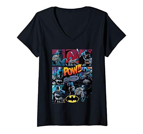 Womens DC Comics Batman Action Comic Panels V-Neck T-Shirt