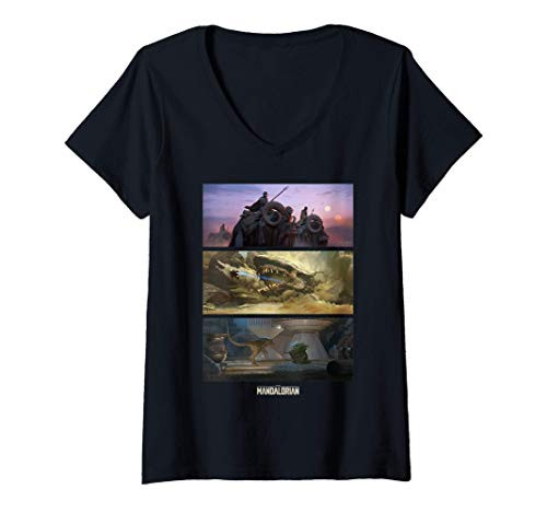 Womens Star Wars- The Mandalorian Chapter 9 Concept Art Panels V-Neck T-Shirt