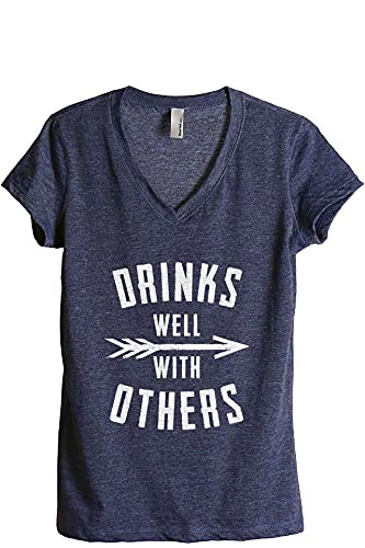 Drinks Well with Others Women's Fashion Relaxed V-Neck T-Shirt Tee Heather Navy Medium