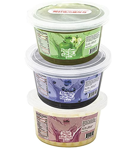 Fusion Select Bursting Popping Boba Pearls - Fruit Tea Snack Toppings -Blueberry Green Apple Yogurt-