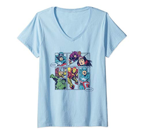 Womens Marvel Avengers Comic Panels V-Neck T-Shirt