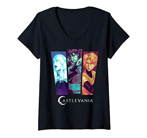 Womens Castlevania Group Shot Pop Panels V-Neck T-Shirt