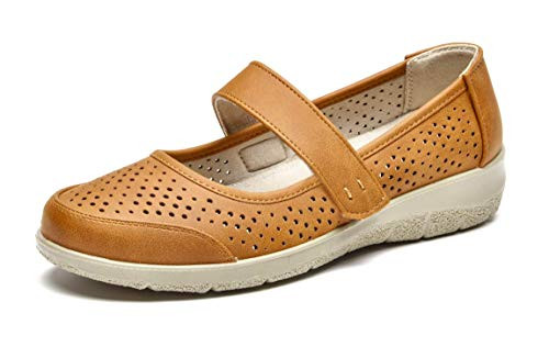 VJH confort Women's Mary Jane Flats Breathable Slip-On Light Weight Comfort Orthotic Casual Walking Shoes -tan8-