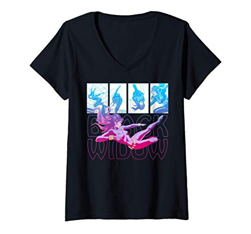 Womens Marvel Black Widow Gradient Panels V-Neck T-Shirt