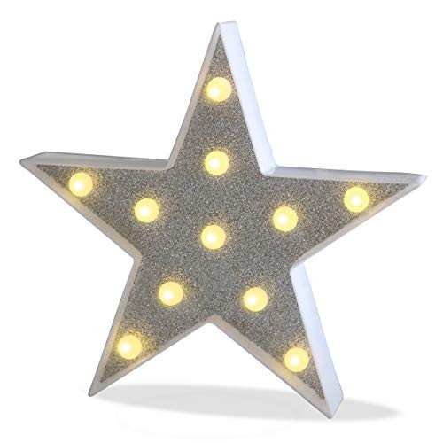 Pooqla DELICORE Marquee Light Star Shaped LED Plastic Sign-Lighted Marquee Star Sign Wall Décor Battery Operated (Giltter Shining Star)