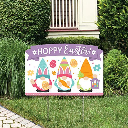 Big Dot of Happiness Easter Gnomes - Spring Bunny Party Yard Sign Lawn Decorations - Hoppy Easter Party Yardy Sign