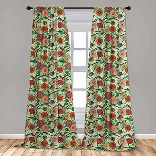 Ambesonne Floral Window Curtains Oriental Inspirations Vintage Flower Arrangement Colorful Pattern Nature Inspiration Lightweight Decorative Panels Set of 2 with Rod Pocket 56" x 84" Multicolor