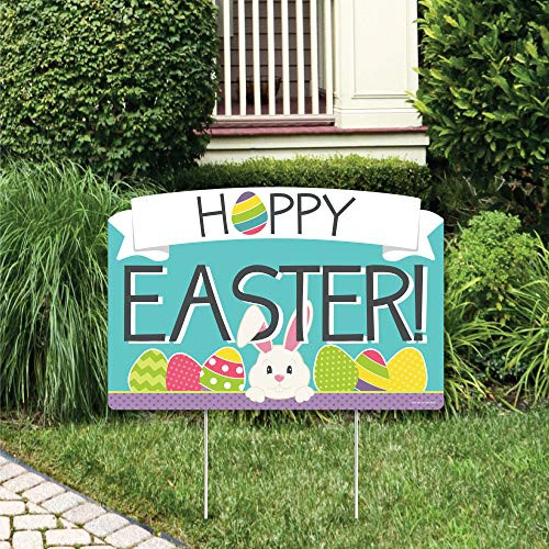 Big Dot of Happiness Hippity Hoppity - Easter Bunny Party Yard Sign Lawn Decorations - Party Yardy Sign