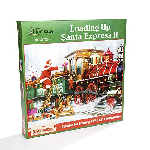 Heritage Puzzle Presents- Loading Up Santa Express II - 550 Pieces - 24" x 18" Finished Size