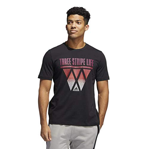 adidas mens Three Stripe Hoops Tee Black Medium