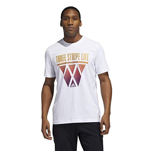 adidas mens Three Stripe Hoops Tee White Medium