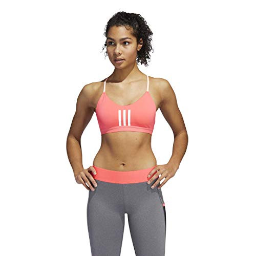 adidas womens All Me 3-Stripes Mesh Bra Pink-White-Light Orange X-Small