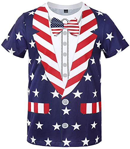 Funny World Mens American Flag Tuxedo T-Shirts 4th of July Day Costume Blue XX-Large
