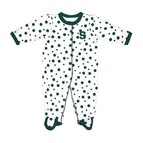 Two Feet Ahead NCAA Michigan State Spartans Infant Polka Dot Footed Creeper Dress 12 Months Green