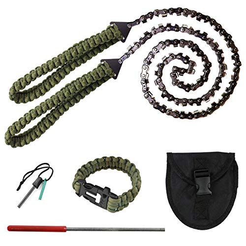 BLIKA 36" Pocket Chainsaw with Paracord Handle Chain Rope Portable Hand Saw with 48 Bi-Directional Teeth Compact Handheld Camping and Survival Chain Saw for Fast Easy Cutting