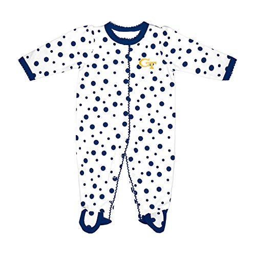 Two Feet Ahead NCAA Georgia Tech Infant Polka Dot Footed Creeper Dress New Born Navy
