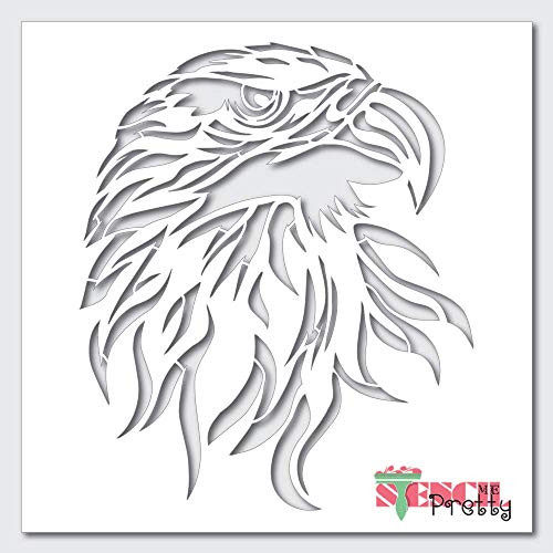 Eagle Gaze Stencil - Stern American DIY Template Best Vinyl Large Stencils for Painting on Wood Canvas Wall etc.-L -16" x 19"-- Ultra Thick Exhibit Grade White Color Material