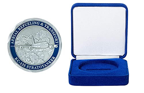 United States Air Force KC-135 Stratotanker Aerial Refueling Aircraft Challenge Coin and Blue Velvet Display Box