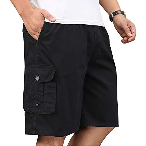 XinnanDe Mens Cotton Loose Fit Full Elastic Waist Twill Cargo Short with Drawstring Black 38