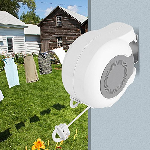 Ejoyous Retractable Clothesline Wall Mount Clothing Line Dryer Portable Outdoor Clothes Drying Rack Hanger with 46ft Rope String for Shower Room Bathroom Hanging Wet Dry Laundry