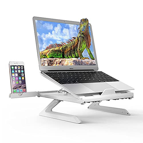 Laptop Stand with Phone Holder Ergonomic Foldable Laptop Mount Computer Stand Adjustable Height Laptop Riser Notebook Holder Compatible with MacBook Air Pro Dell XPS Lenovo More 10-17" Laptops