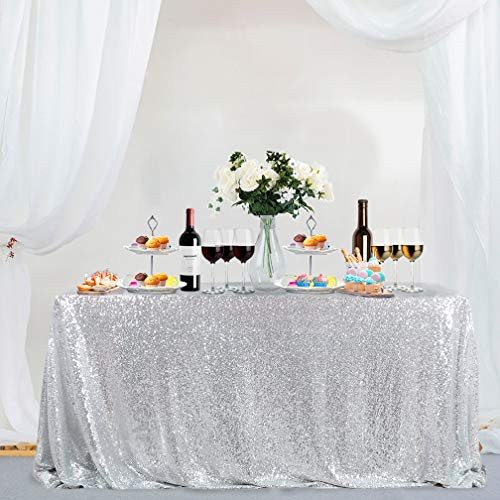Tablecloth 60x102 Silver Sequin Tablecloth Table Cloths Rustic Table Cloths Party Table Cover Circle Tablecloth Glitter Tablecloth for Birthday Party Halloween Christmas -60x102 inch Silver-