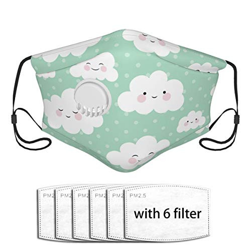 Cute Cartoon Face Cloud Pillow Face Mask Cloth Face Cover Washable Reusable Face Covers Activated Carbon Filter Dust Mask with A Valve with 6 Filter