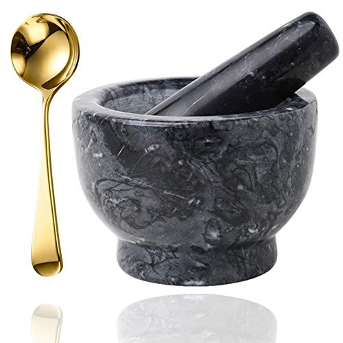 Marble Mortar and Pestle Set with Spoon Granite Garlic Mortar Bowl for 2 Cpus- Pepper Grinder- Pill Crusher Mortar- Spice Mortar and Pestle- Bowl and Crusher- Heavy Duty Granite Guacamole Bowl Marble Mortar and Pestle Set with Spoon Granite Garlic Mortar Bowl for 2 Cpus- Pepper Grinder- Pill Crusher Mortar- Spice Mortar and Pestle- Bowl and Crusher- Heavy Duty Granite Guacamole Bowl
