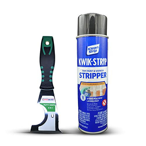 Klean Strip Paint  and  Varnish Stripper Aerosol- Strips 5 Layers of Latex Paint  and  Oil or Alkyd Paint Works Ideal on Metal Masonry  and  Wood Will Not Raise Wood Grain- 16oz with Centaurus AZ Putty Knife