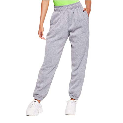 Women's High Waisted Sweatpants with Pockets Cinch Bottom Pants Drawstring Baggy Joggers Lounge Activewear -B Gray M-
