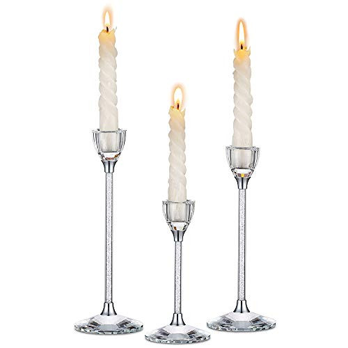 Nuptio Set of 3 Crystal Candle Holders for Taper Candles Decorative Candlestick Holder for Wedding Dinning Party Fits Standard Sized Taper Candle and Led Candles Nuptio Set of 3 Crystal Candle Holders for Taper Candles Decorative Candlestick Holder for Wedding Dinning Party Fits Standard Sized Taper Candle and Led Candles