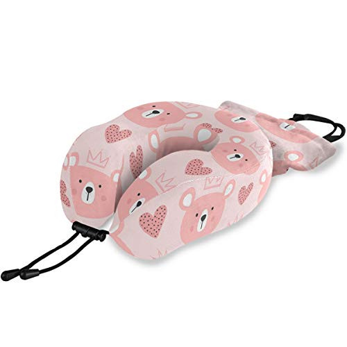 Bears With Crowns Travel Pillow Comfortable Memory Foam Neck Pillow Adjustable Camping Car Train Flight Airplane Pillow Full Chin Head Support Breathable Case Cover-d-