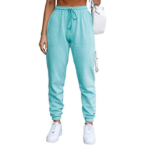 Hsdjfhe Women's Joggers High Waisted Sweatpants Drawstring Tapered Lounge Active Yoga Running Workout Pants with Pockets -Lake BlueXX-Large-