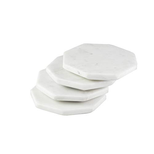 American Atelier Drink Coaster Set Marble Square, Set of 4, 4"x4", White Octagon