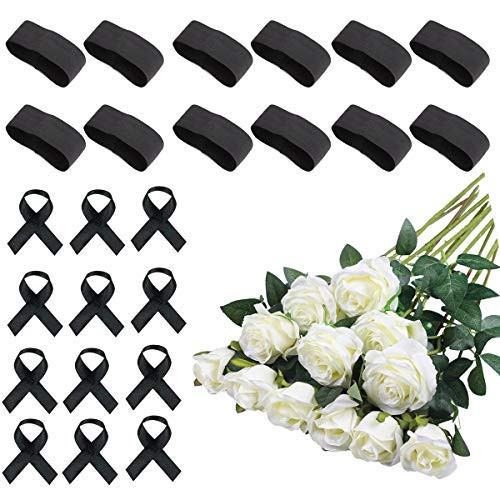 Bodysuitgood Funeral Supplies Set Armbands and White Roses and Black Ribbon Bow for Funeral Memorial Meditation Mourning