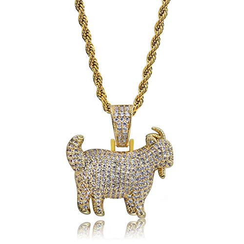 TOPGRILLZ Hip Hop 14K Gold Plated Iced out Simulated Diamond Eagle Goat Pendant Necklace for Men Hip Hop -Gold Goat-