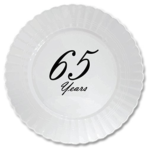 65 Years Classy Black Plastic Dinner Plate -8 CT- by Partypro