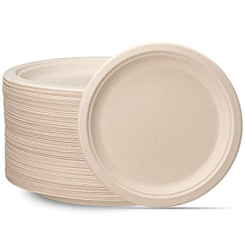 100 percent Compostable 10 Inch Heavy-Duty Plates -125 Pack- Eco-Friendly Disposable Sugarcane Paper Plates - Brown Unbleached