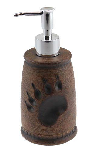 Bear Paw Print Liquid Soap Lotion Pump Dispenser 7.5" Brown Tan Rustic Bathroom Decor